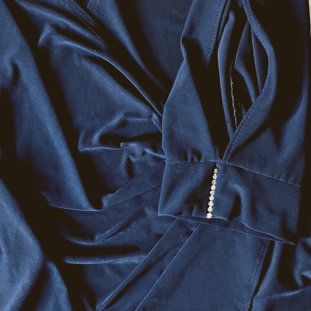 R&M Richards Deep Blue Draped Women's Rhinestone Embellished Top - Picture 6 of 7